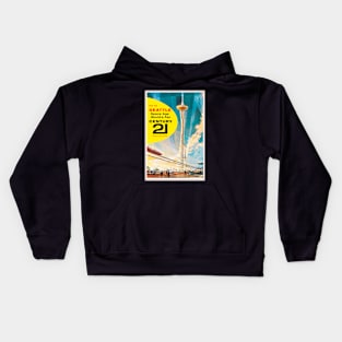 1962 Fly to Seattle ,Space Age ,World's Fair,Poster Kids Hoodie